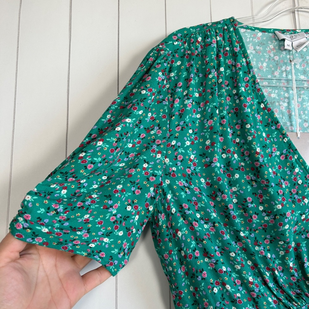 Ghost London size M Sabrina dress green ditsy floral buttoned puff sleeve midi - Picture 3 of 14